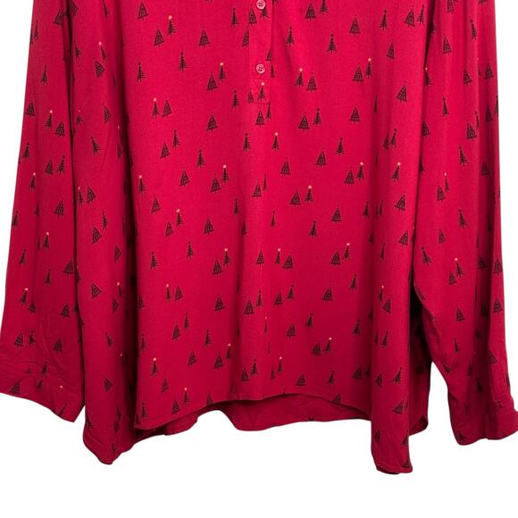 Coldwater Creek Plus Size 3X Red Christmas Tree Print Pullover Tunic Blouse - Picture 4 of 8